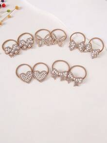 10pcs/Pack Teen Girls' Mini Shiny Rhinestone Pearl Heart/Bowknot Elastic Hair Ties, Simple & Cute, Suitable For Daily Use - Multicolor - View 7