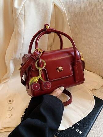 Luxury Elegant Box Bag For Women, New Fashion Handbag, Retro Red Color Shoulder Crossbody Small Square Bag