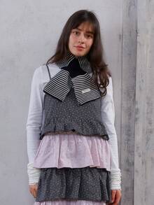 1pc Striped Casual Wool Blend Criss-Cross Neck Warmer Scarf, Decorative For Spring, Autumn & Winter