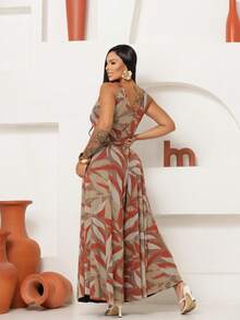 Women's Tulle Tank Top Jumpsuit With A Waistband, Beige/Terracotta - 黃色 - 查看 3