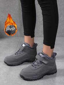 Women's Hiking Boots, Grey Outdoor Boots, Winter Warm Thermal Lined Leather Ankle Boots, Outdoor Sports Shoes Women's Winter Shoes, Anti-Slip Durable Hiking Shoes For Women, Thick Sole Boots Waterproof Boots