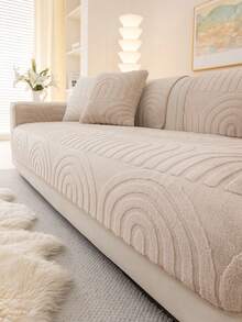 1pc Minimalist Luxurious High-End Curved Pattern Plush Sofa Cover, Home Decor Suitable For All Seasons, Machine Washable, Fits 1/2/3/4 Seater And L-Shaped Sofas In Bedroom, Office, Living Room