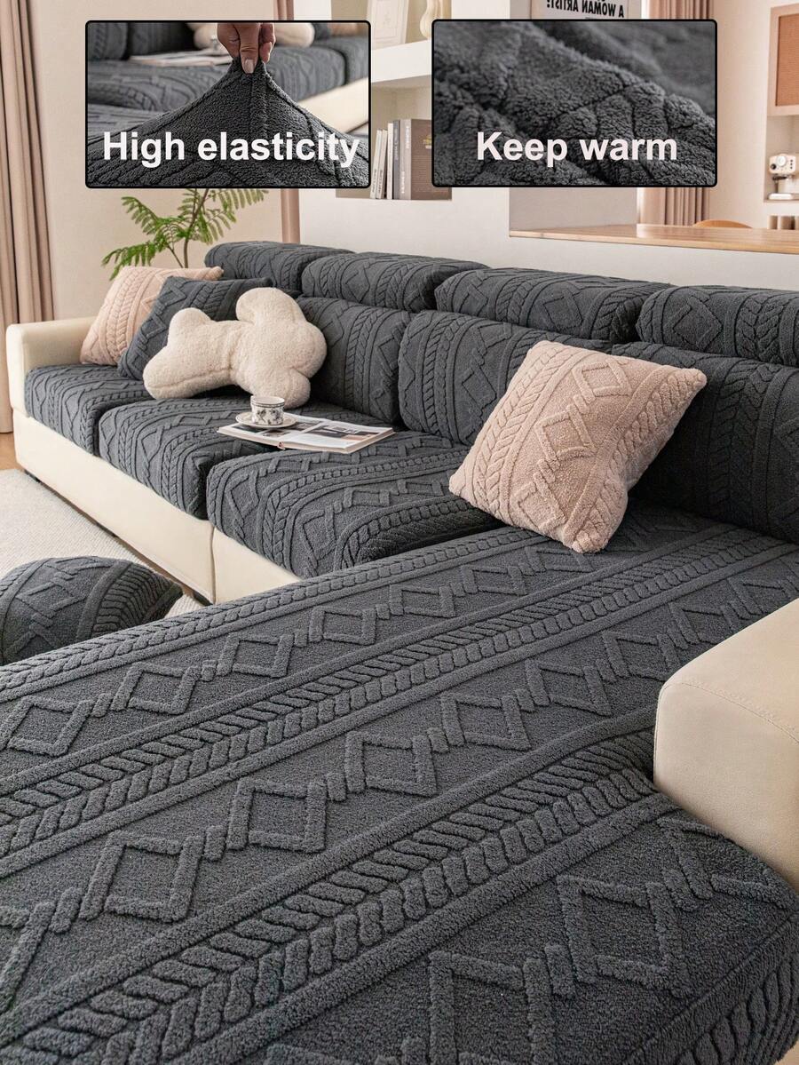 1 Stück graue Plüschstoff Sofabezug, elastisch & nicht verformend, hautfreundlich & warm, tierfreundlich, maschinenwaschbarer Sofaschutz, geeignet für L-förmige Relaxsofa (verschiedene Größen erhältlich), Herbstdekoration, Zimmer Dekoration, Schulanfang, Schulmaterial