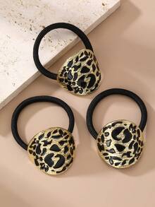 1 pieza/3 piezas Scrunchies de pelo de mujer con estampado de leopardo metálico negro y dorado, adecuados para coleta, uso diario, primavera/verano, playa, vacaciones, elásticos de pelo, cuerda de pelo, goma de pelo, vacaciones, viaje - Multicolor - Ver 5