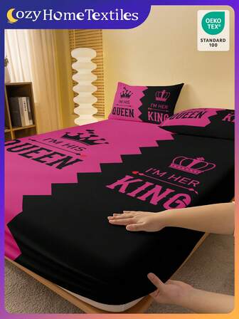 1 st rosa och svart dra-på-lakan, passar madrasser med 23-30 cm djup, mjukt, skrynkelfritt, andningsbart och bekvämt, lämpligt för alla sängstorlekar inklusive twin, full, queen, king, maskintvättbart, perfekt för hem och studentboende, sovrumsinredning, sängkläder, fluffigt sängkläder, present till kvinnor, queen- och king size-säng