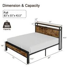 Bed Frame With 2-Tier Storage Headboard And Charging Station, Sturdy Industrial Platform Frame, Noise-Free Metal Construction, No Box Spring Required - Rustic Brown - 查看 3