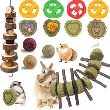 14Pcs Bunny Chew Toys For Teeth, Natural Rabbit Toys Apple Wood Grass Timothy Sticks Chew And Treat For Guinea Pigs Hamster Chinchillas - 綠色 - 查看 8