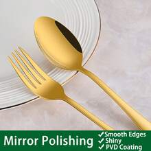 Golden 48 Pieces Silverware Sets With Steak Knives Service For 8 Persons,Stainless Steel Tableware Eating Utensils Set,Knife And Spoon Fork Flatware Sets For Restaurant And Hotel - 金色 - 查看 4
