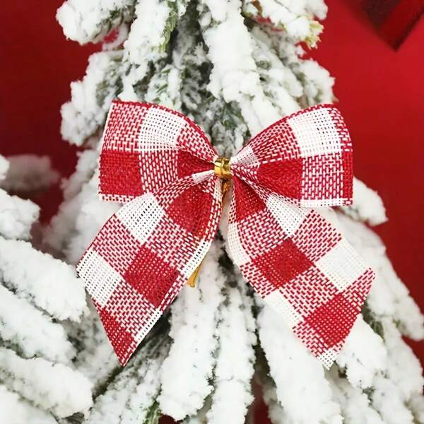 5pcs Christmas Tree Bows, Classic Plaid Pattern, Suitable For Holiday Home And Tree Top Decor, Versatile Use For Christmas, Halloween, Easter And New Year Celebrations, Random Style