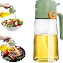 Oil Sprayer For Cooking, 2 In 1 Olive Oil Dispenser Bottle For Kitchen, 16oz/470ml Premium Glass Oil Bottle, Oil Mister For Air Fryer, Salad, Frying, BBQ (Green) - 綠色 - 查看 6