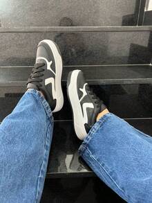 Women's Casual Sneakers: Style And Comfort, Platform, Birthday, Back To School - 黑白清漆 - 查看 1