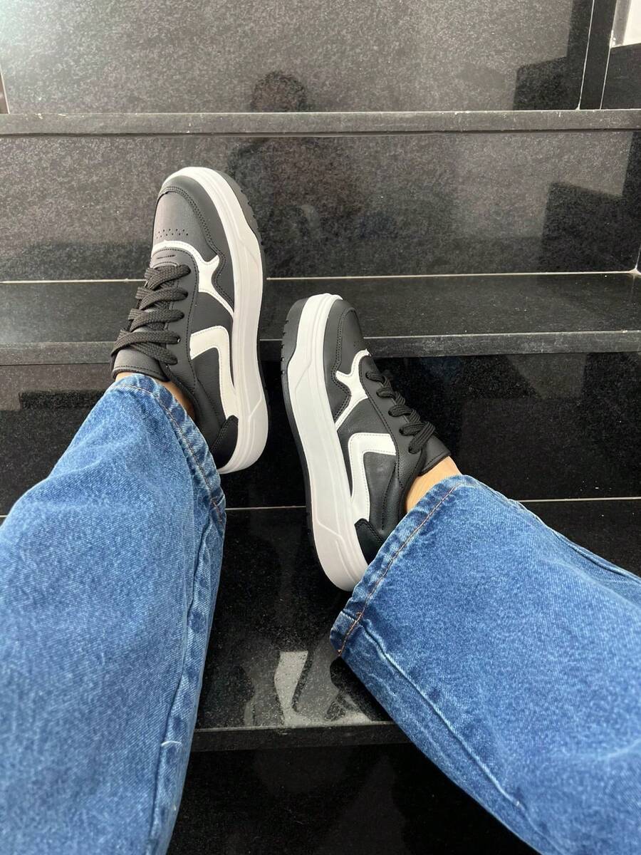 Women's Casual Sneakers: Style And Comfort, Platform, Birthday, Back To School - 黑白清漆 - 查看 1