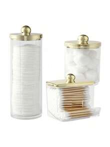 1/3pcs Qtip Holder Dispenser For Bathroom Jar Storage Organization, Dressing Table Cosmetic Organization, Suitable For Storing Cleaning Swabs, Balls, Pads, Dental Floss Sticks,Makeup Bag,Travel Essential - Multicolor - View 2