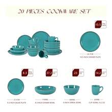 HomeVss Eur-Nordic Shape Raising Rim 20pc Dinnerware Set, Shiny Glaze Turquoise With Speckle Effect - 青檸色 - 查看 7