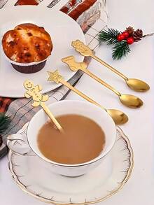 4 Piezas de Cucharitas de Acero Inoxidable con Temática Navideña y de Vacaciones - Mini Cucharitas para Té, Aptas para Café, Té, Postres, Helado - Opción Perfecta para el Hogar, Restaurante, Food Truck, Cafetería - Ideal para Navidad, Año Nuevo