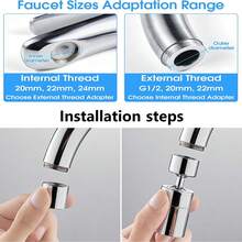 Aireador, rotación de ángulo grande de 80 grados, accesorio de grifo de cocina de doble función, material de latón pulido y ABS, rotación de 360 grados, tipo universal (5.6 X 1.3 pulgadas) - Multicolor - Ver 6