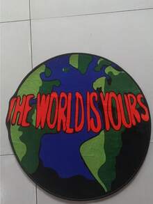 Velvet Carpet - Earth Pattern With "The World Is Yours" Text, Asymmetrical Round Design, Suitable For Living Room & Bedroom, Holiday Home Decor, Modern Style, Durable & Material - Multicolor - View 4