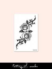 CAT QUEEN ART Tatuaggio temporaneo con ingredienti vegetali naturali, tatuaggio semi-permanente, adesivo tatuaggio minimalista, motivo rosa spinosa, tatuaggio finto temporaneo per dita, fai-da-te per braccio, coscia, spalla, collo, clavicola, polso, caviglia, adatto per uso quotidiano, feste, regali per vacanze, decorazione per il corpo per 1-2 settimane, non sbiadisce, non riflettente, impermeabile, adesivo tatuaggio realistico, 1 confezione