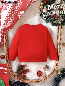 KID004|Sudadera infantil de moda | Cómoda y cálida | Adecuada para uso diario y regreso a clases |NavidadCamisa infantil roja con el dibujo navideño de un reno feliz con la frase "Merry Christmas!" para celebrar la época festiva - Rojo - Ver 2