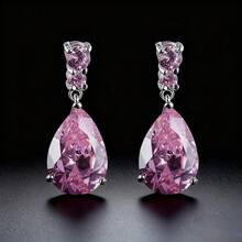 Charming Drop Earrings For Women Dazzling Pink Cubic Zirconia Elegant Female Exquisite Lady Fancy Jewelry Garment Accessories - 粉色 - 查看 3