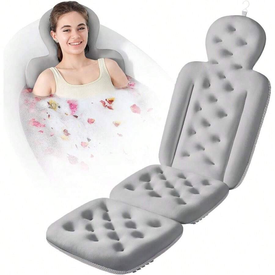 Bath Cushion, Full Body Bathtub Pillow With 160 Suction Cups, Bath And Neck Support, With Laundry Bag Dark Gray, 51.2x 16.2
