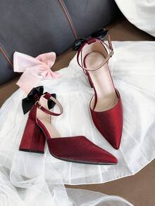 Minimalist Elegant Bowknot Decor High Heel Pumps, Cute & Versatile For Teens, Suitable For Birthday Party, Stage Show, Music Performance - Màu Đỏ Sâu - Xem 14