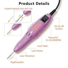 Kit de lima de uñas eléctrica de 20,000 RPM - Amoladora de uñas eléctrica, removedor de esmalte de gel, pulidora de uñas portátil, herramientas de manicura - Morado - Ver 2