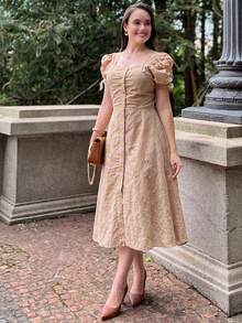 Women's Midi Dress, Casual, Elegant, Cotton, Daily - 米色 - 查看 13