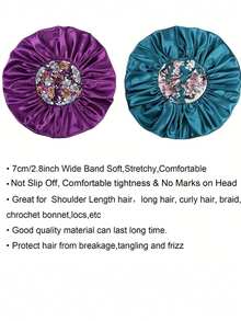 1/2/3/4/5/6/8 piezas Diseño de ala ancha de gran tamaño con banda elástica ajustable y correa floral para cabello rizado y liso, gorro para dormir - 2 piezas multicolor - Ver 9