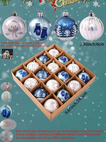 16 piezas/1 caja Bolas de árbol de Navidad de 2.36 pulgadas, decoraciones navideñas a prueba de roturas, muñecos de nieve, adornos navideños pintados con copos de nieve, adecuados para vacaciones, decoración de árbol de Navidad, festivales de Año Nuevo, bodas y fiestas, árbol de Navidad, decoración de corona de Navidad DIY, celebración de cumpleaños, coronas de árbol de Navidad, decoración de fiesta de boda