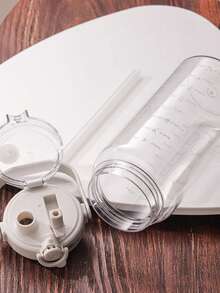 1 个 1500ml/2000ml 大容量水瓶，便携式塑料水瓶，适合旅行、户外、露营、运动健身、学生、方便、外观精美、摇摇杯、时间标记、玻璃果汁瓶、水瓶、便携式透明水瓶、夏季吸管杯、白色、浅绿色，送给学生、朋友、同事的绝佳礼物