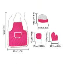 1 套儿童波尔卡圆点围裙烹饪玩具套装，男孩女孩厨房烘焙角色扮演体验，家庭互动，圣诞节派对礼物 - 彩色 - 查看 9