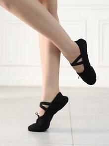 Zapatos de ballet con cordones, zapatos de ballet de suela blanda para mujer para interiores, zapatos de yoga para interiores, zapatos de práctica, zapatos planos - Negro - Ver 5