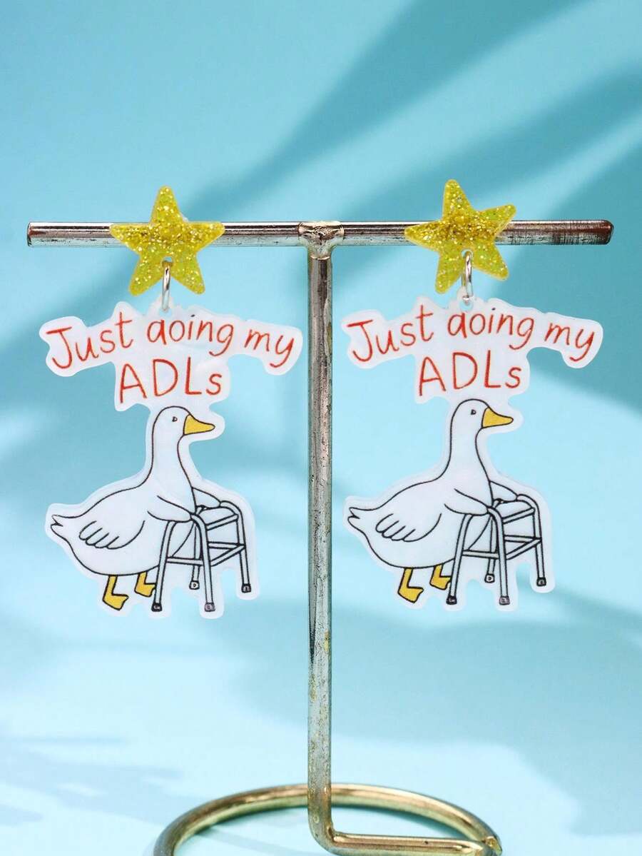 1 par de pendientes acrílicos con diseño de ganso de caricatura único y divertido, joyas de fiesta de vacaciones para mujeres