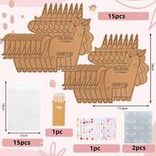34pcs German-Style Hand-Painted Unicorn Invitation Party Set With 34 Unique Designs, Color-Coded Birthday Wedding Christmas Valentine's Easter Party Decorations, DIY Craft Kit With Pre-Cut Templates & Sticker Sheets For Girls' Parties, Themed Events (Brown/White/Grey/Colorful) - Easy Assembly, No Required, Includes Matching Labels & Decorative Elements For Festive Celebrations - Multicolor - View 2