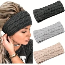 1pc Ribbed Wool Knit Headband, Solid Color Elastic Ear Warmer Headband With Classic Bow, Women Daily Use, Autumn/Winter