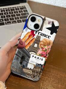 1pc City Architecture Eiffel Tower Arc Triomphe Louvre Pyramid Letter Pattern Glossy 2-In-1 Soft Film Hard Phone Case Compatible With Samsung/IPhone11/12/13/14/15/16/17 Pro Max - Multicolor - View 4