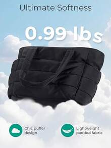 Puffer Tote Bag For Women, Lightweight Puffy Work Handbag Teacher Nurse Quilted Shoulder Bag For School Travel Gym - Black - View 3