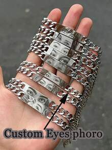 1pc Customized Eye Photo Bracelet, Personalized Stainless Steel Engraved Eye Picture Bracelet, Couples/Friends Eye Photo Bracelet, Customized Couples Bracelet, Laser Engraved Eye Photo Bracelet, Silver And Gold Stainless Steel Jewelry, Seasonal, Birthday, Anniversary, Christmas, Halloween Gift - Multicolor - View 1