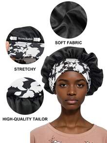 1/2/3/4/5/6/8 piezas Diseño de ala ancha de gran tamaño con banda elástica ajustable y correa floral para cabello rizado y liso, gorro para dormir - 2 piezas multicolor - Ver 5