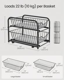Set Of 2 Cupboard Organiser, 2-Tier Under Sink Storage Organiser With Sliding Basket Drawers, Stackable Cabinet Organiser For Kitchen, Bathroom - Black - View 2