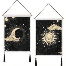 Pack Of 2 And Moon Tapestry Moon And Tapestry Clouds Tapestries Aesthetic Tapestry Black Tassel Tapestry Wall Hanging Room Decor Cloud