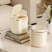 1 Stück Mini-Mülleimer mit Druckdeckel - Aus stabilem PP-Material, kompakter Schreibtisch-Papierkorb für Büro, Schlafzimmer, Wohnzimmer - Haushaltsmülleimer mit Deckel - Verschiedenfarbig - Übersicht 3