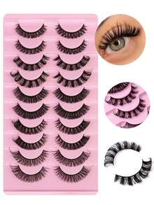 10 Pairs Russian False Eyelashes, D Curl And Fluffy Lashes, Suitable For Daily And Party, Charming Eye Makeup, Travel Essential - Black - View 9