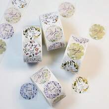 500 张/卷花卉“谢谢”贴纸，1 英寸圆形，Ins 风格，北欧风格，绿色清新标签贴纸，多色图案，2 种选择，自粘圆形密封贴纸，适用于礼物、信封、卡片、派对 DIY 装饰、PVC 贴纸贴花、婚礼装饰 - 彩色 - 查看 8