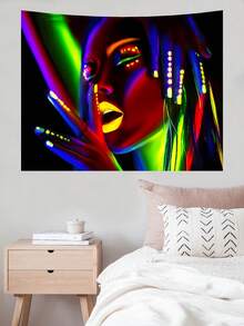 لوحة جدارية ذات خلفية سوداء للغرفة والمعيشة وحفلات الأعياد، مزينة بفن الوجه واليد المتفاعل مع الأشعة فوق البنفسجية