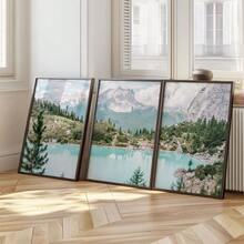 Set Of 3 Mountain Forest Lake Landscape Prints, Large Photography Modern Wall Arts, Canvas Posters, Cottage Decor, Summer Decor, Indoor Ideal GIft For Living Room, Bedroom, Kitchen, Cafe, Bar, Home Office, Hallway, Home And Room Decoration, Unframed