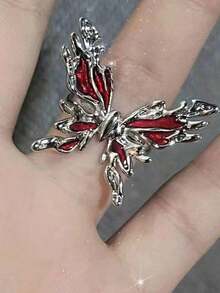 8pcs/Set Unique Combination Rings With Red Butterfly, Heart & Dotted Rhinestone Decor - Multicolor - View 5
