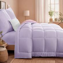 2/3-Piece Duvet Set Without Cover And 80 X 80 Cm Pillowcases, Suitable For All Year Round Use, Soft, Warm, Lightweight And Breathable Bedding Set, Cozy Quilt For Bedroom, Hotel Or Guest Room, Easy Care And Durable - 薰衣草紫和玫瑰粉 - 查看 3