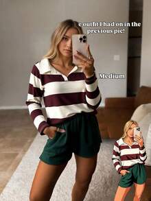 Buzzelle T-shirt polo à manches longues avec imprimé rayé à la mode pour femmes, décontracté et sportif pour l'automne et l'hiver